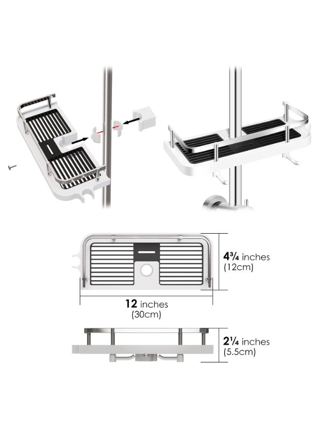 Direct Shower Caddy Shelf for Slide Bar, Bathroom Shower Rack Organizer Sponge Soap Holder for Shampoo Soap, with Stainless Steel Guardrail, Adjustable Shower Shelves with Hanging Hook - Image 4